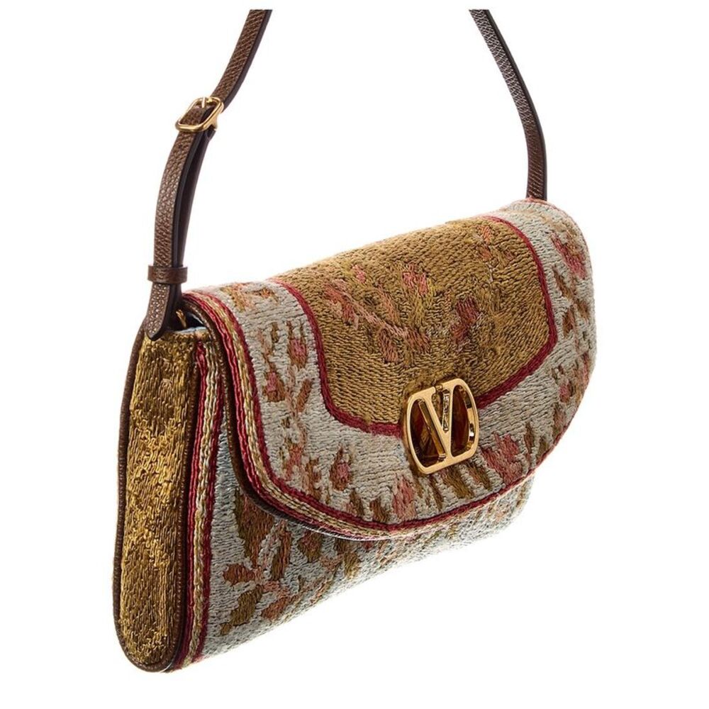 Valentino Vlogo Leather-Trim Shoulder Bag, Brown - Picture 3 of 5